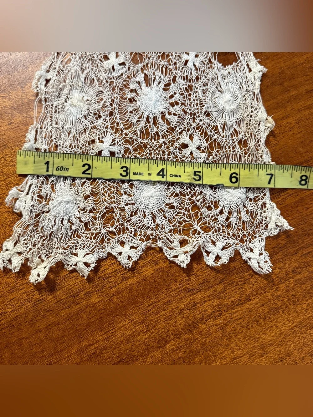 Vintage Delicate Dainty Lace Off Antique White Runner 7” x 23”